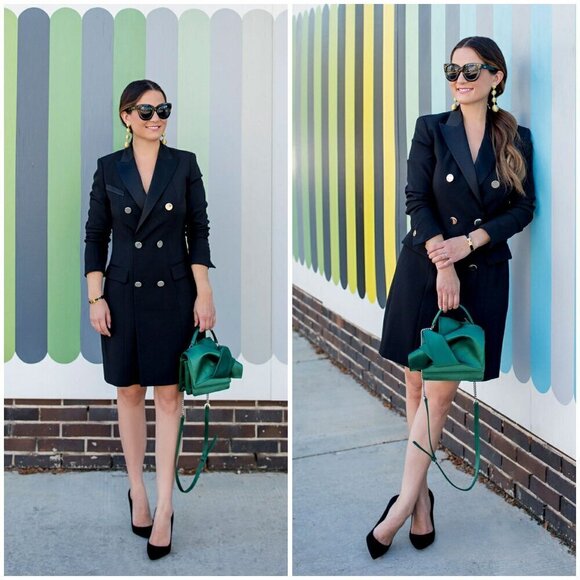 💕ANNE KLEIN💕 Double Breasted Tuxedo Blazer Dress ~ Black 12 - Picture 8 of 16